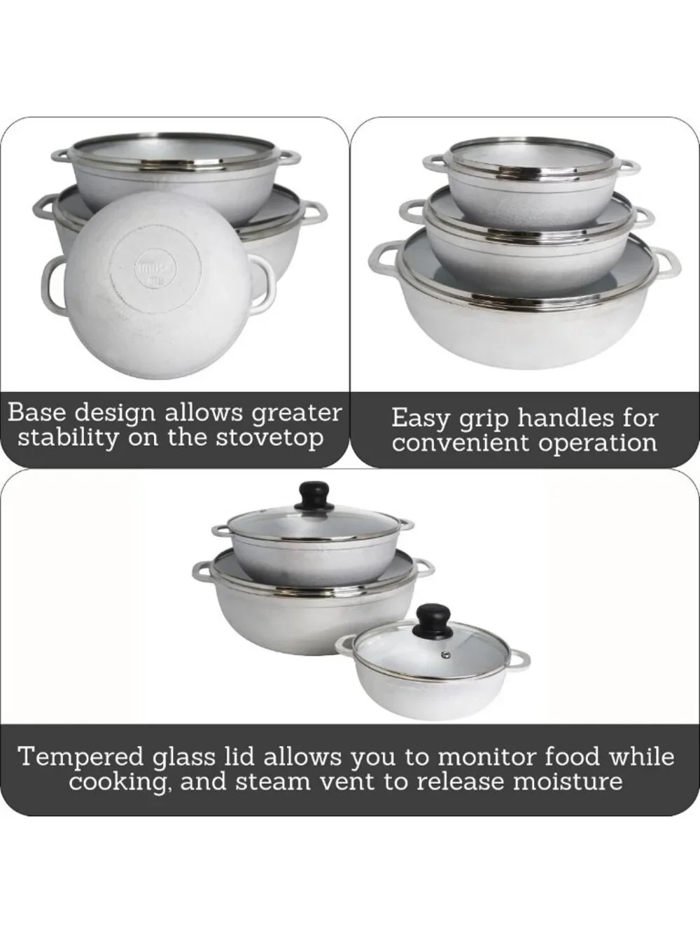 3-Piece Cast Aluminum Caldero Set with Glass Lid - 1.5, 3.5 & 7 Qt Cookware